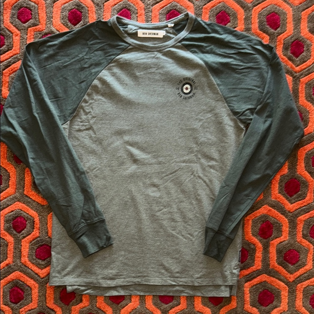 Ben Sherman Green  Long Sleeve Tee Classic Design Baseball style Men's M shirt